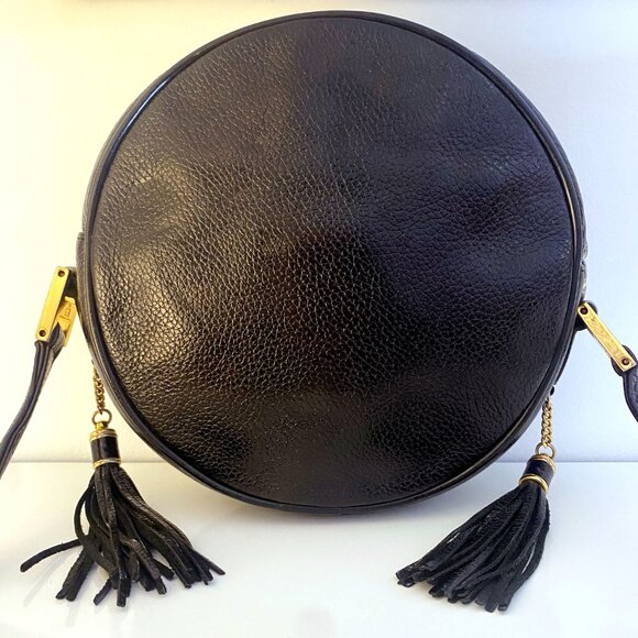 Vintage MCM Black Pebbled Leather Canteen / Tambourine Bag (Germany) - Picture 4 of 12